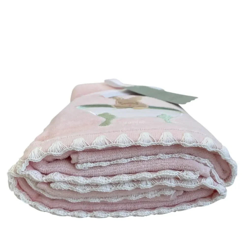 NEW Kassatex 2pk Hand Towels Easter Bunny in Bath Tub Pastel Pink 18x28